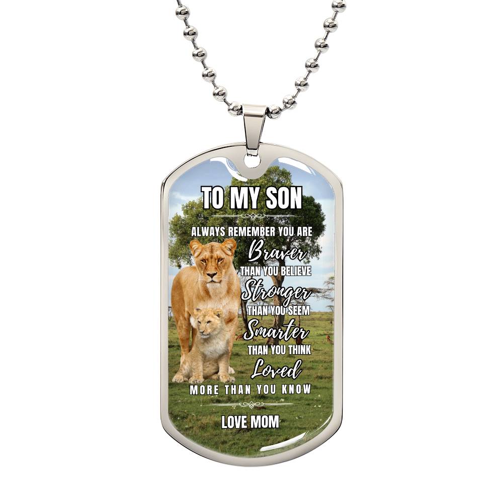 Lion Heart: To My Son Personalized Dog Tag Necklace from Mom