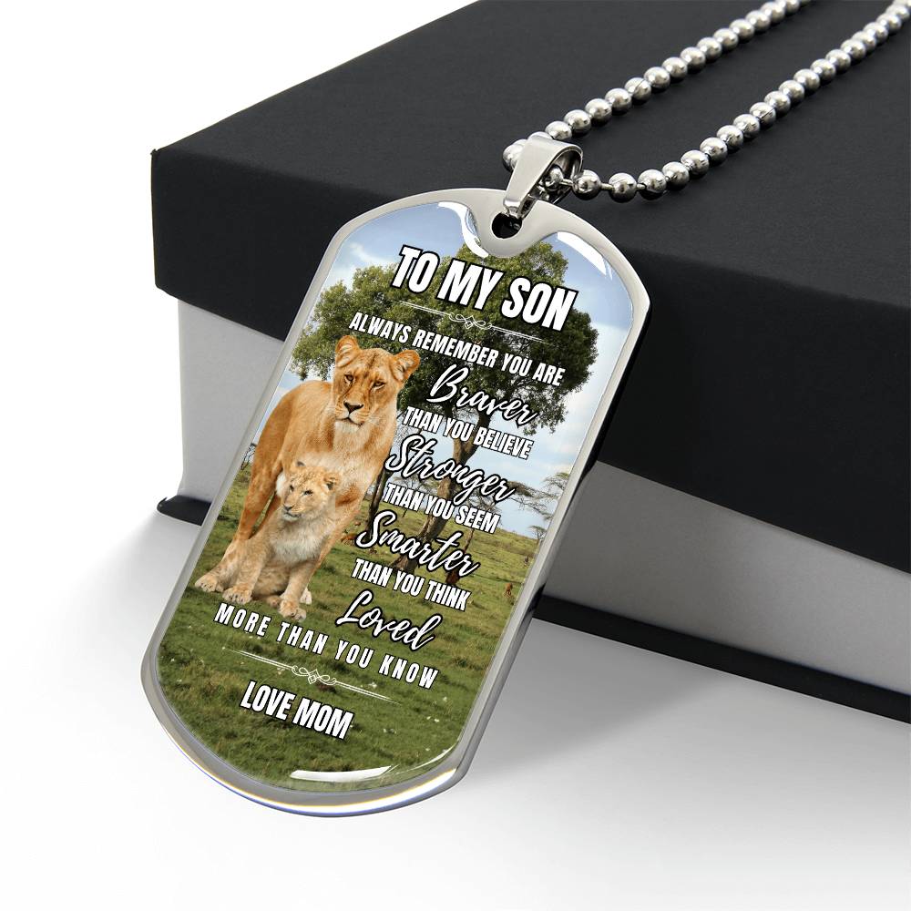Lion Heart: To My Son Personalized Dog Tag Necklace from Mom