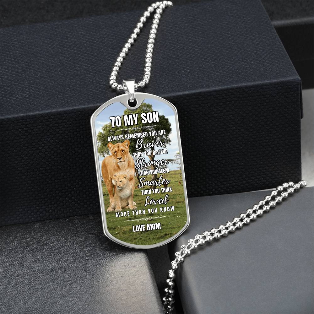 Lion Heart: To My Son Personalized Dog Tag Necklace from Mom