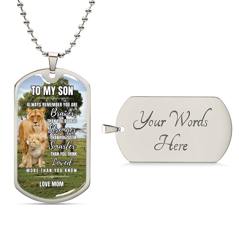Lion Heart: To My Son Personalized Dog Tag Necklace from Mom