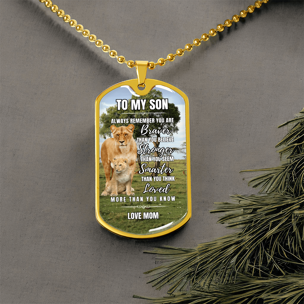 Lion Heart: To My Son Personalized Dog Tag Necklace from Mom