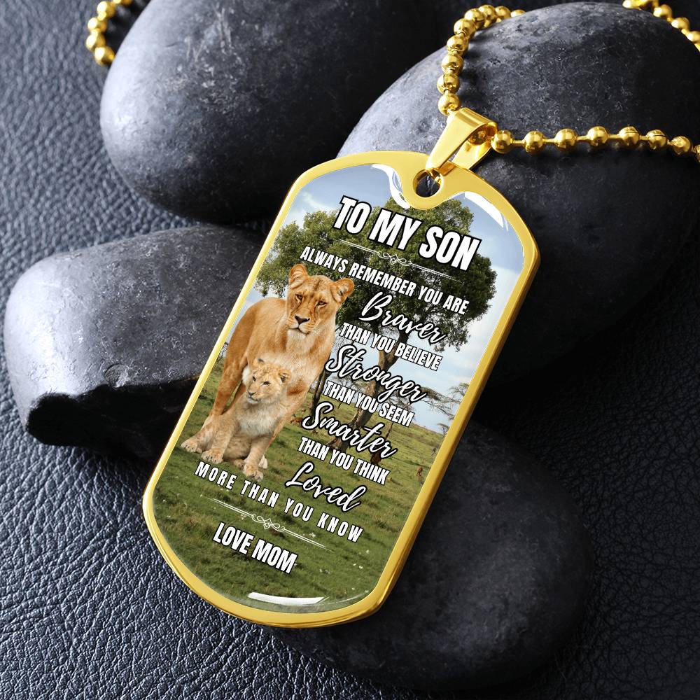 Lion Heart: To My Son Personalized Dog Tag Necklace from Mom