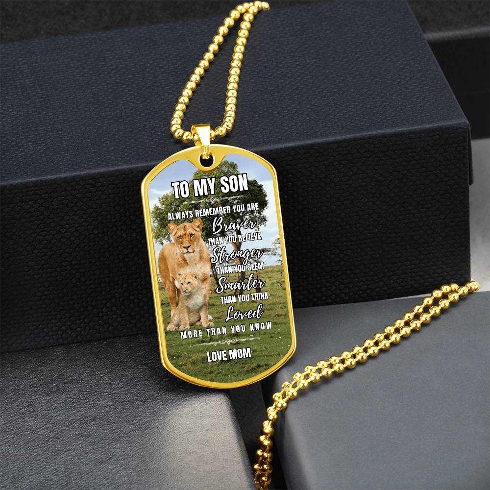 Lion Heart: To My Son Personalized Dog Tag Necklace from Mom
