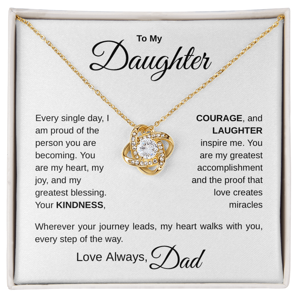 To My Daughter – My Daily Pride | Father to Daughter Love Knot Necklace with Message Card – Meaningful Jewelry Gift