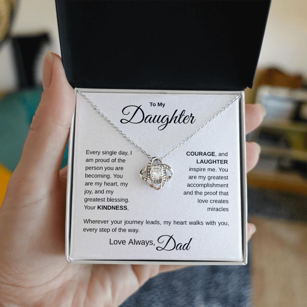 To My Daughter – My Daily Pride | Father to Daughter Love Knot Necklace with Message Card – Meaningful Jewelry Gift