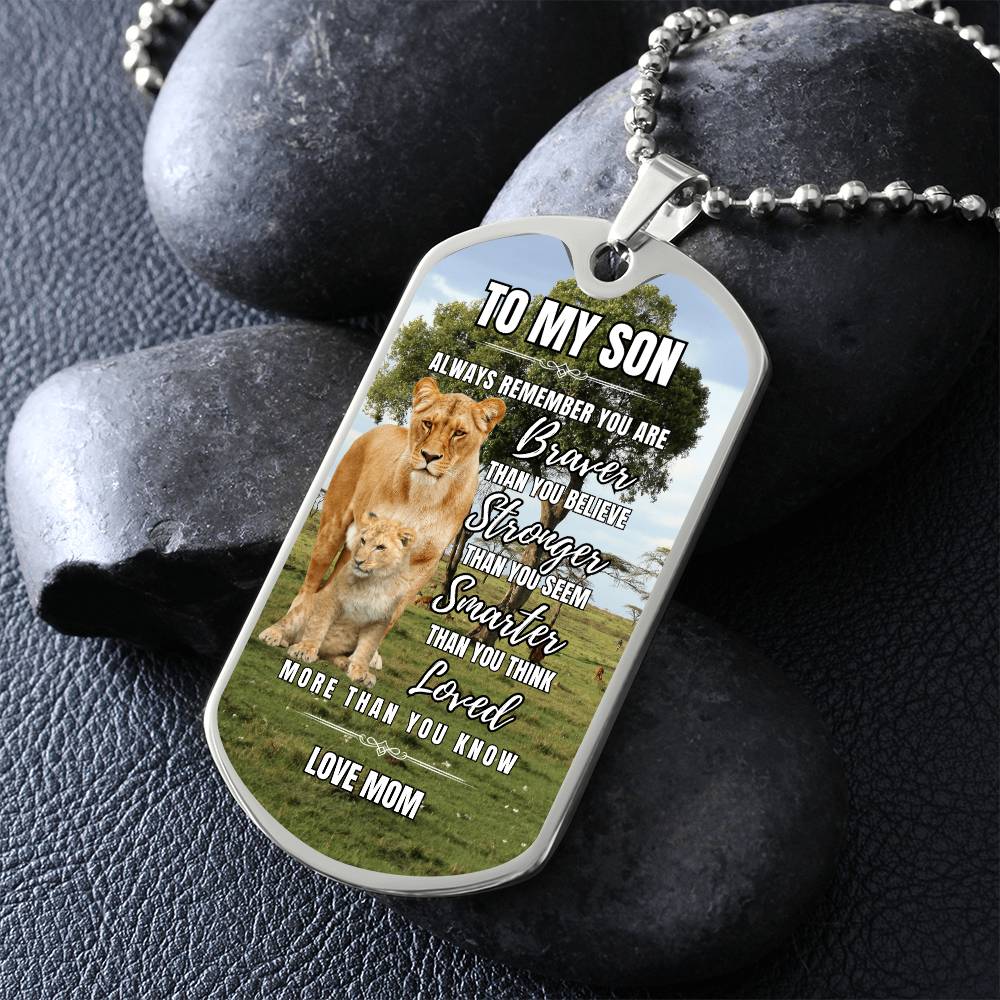 Lion Heart: To My Son Personalized Dog Tag Necklace from Mom