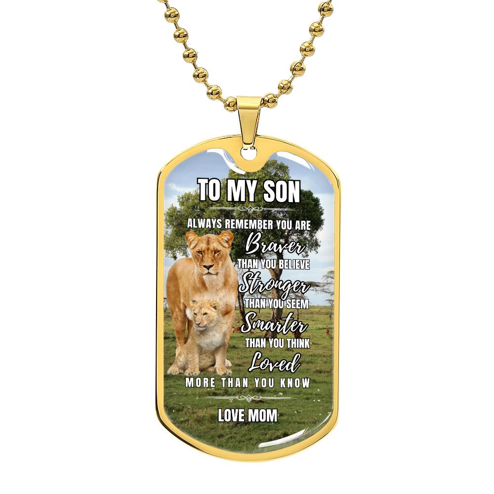 Lion Heart: To My Son Personalized Dog Tag Necklace from Mom