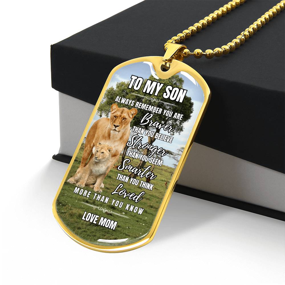 Lion Heart: To My Son Personalized Dog Tag Necklace from Mom