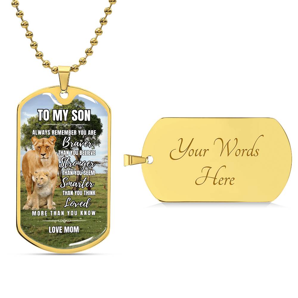 Lion Heart: To My Son Personalized Dog Tag Necklace from Mom