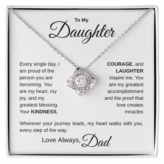 To My Daughter – My Daily Pride | Father to Daughter Love Knot Necklace with Message Card – Meaningful Jewelry Gift