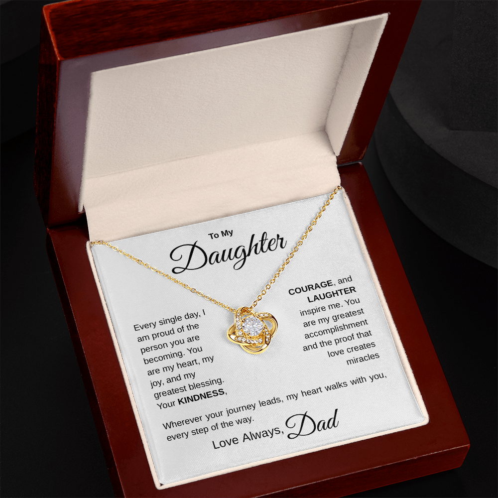 To My Daughter – My Daily Pride | Father to Daughter Love Knot Necklace with Message Card – Meaningful Jewelry Gift