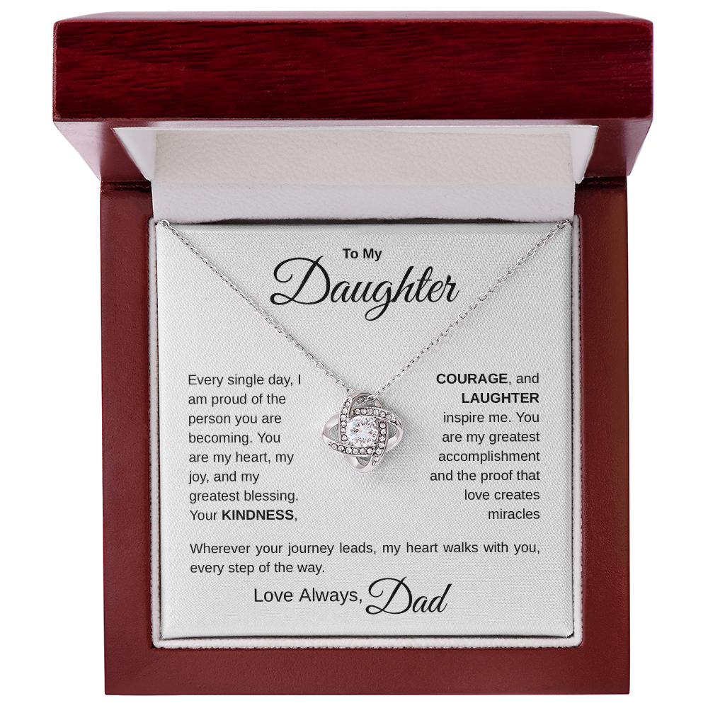 To My Daughter – My Daily Pride | Father to Daughter Love Knot Necklace with Message Card – Meaningful Jewelry Gift
